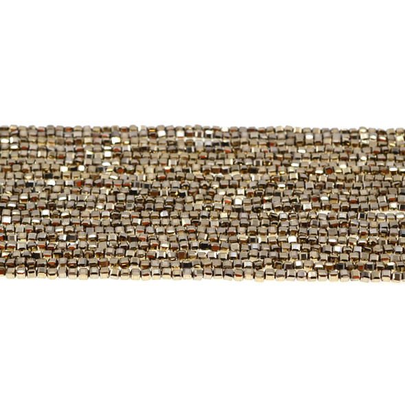 Golden Hematite Cube Edge Faceted Diamond Cut 2.5mm - Loose Beads