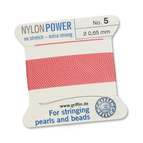Griffin NylonPower Cord 2m 1 Needle - Size 5 Dark Pink
