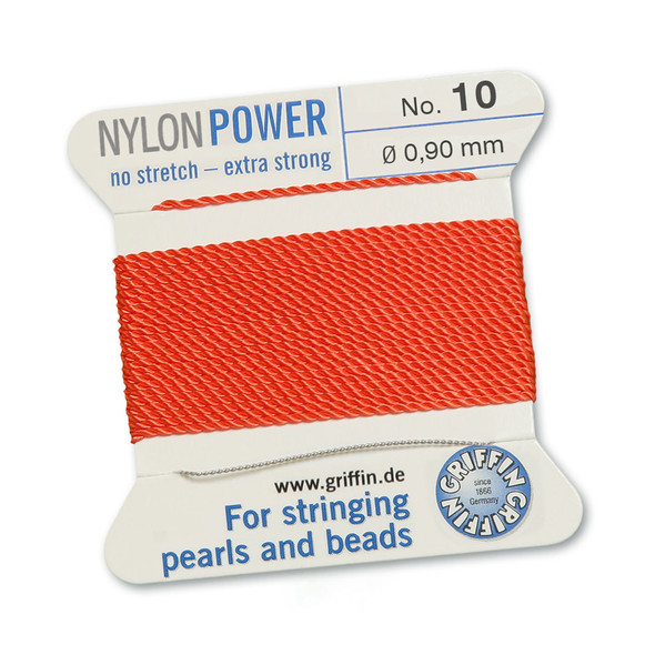 Griffin NylonPower Cord 2m 1 Needle - Size 10 Coral