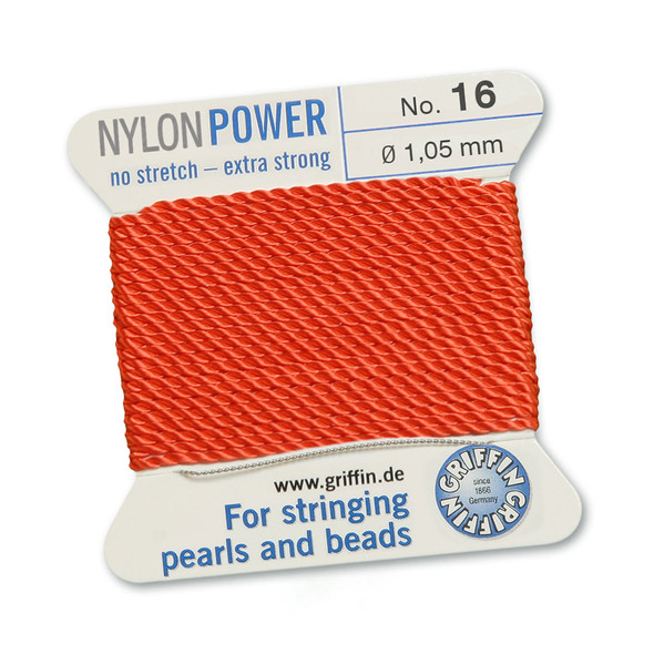 Griffin NylonPower Cord 2m 1 Needle - Size 16 Coral