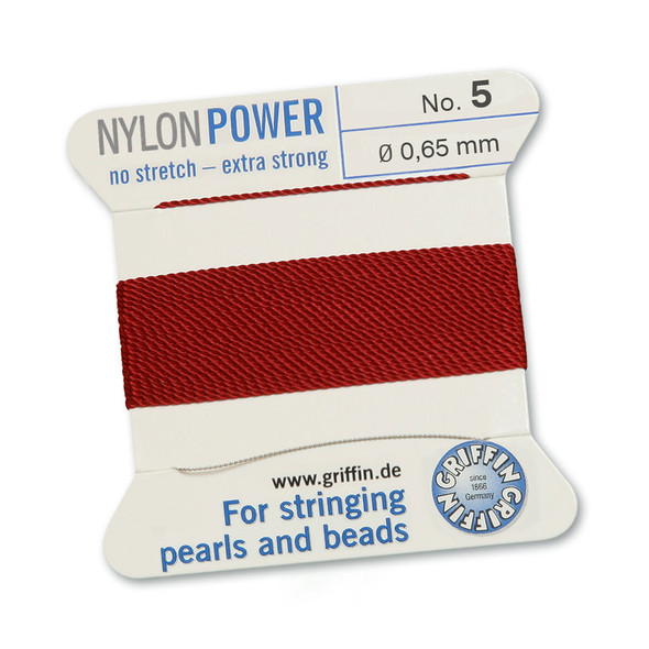 Griffin NylonPower Cord 2m 1 Needle - Size 5 Garnet