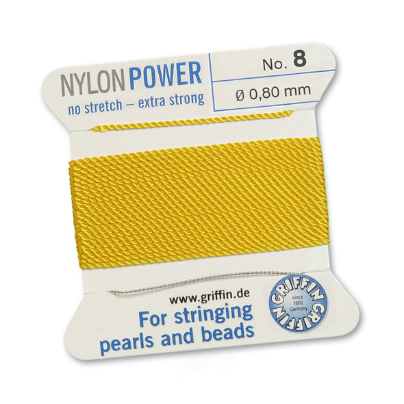 Griffin NylonPower Cord 2m 1 Needle - Size 8 Yellow