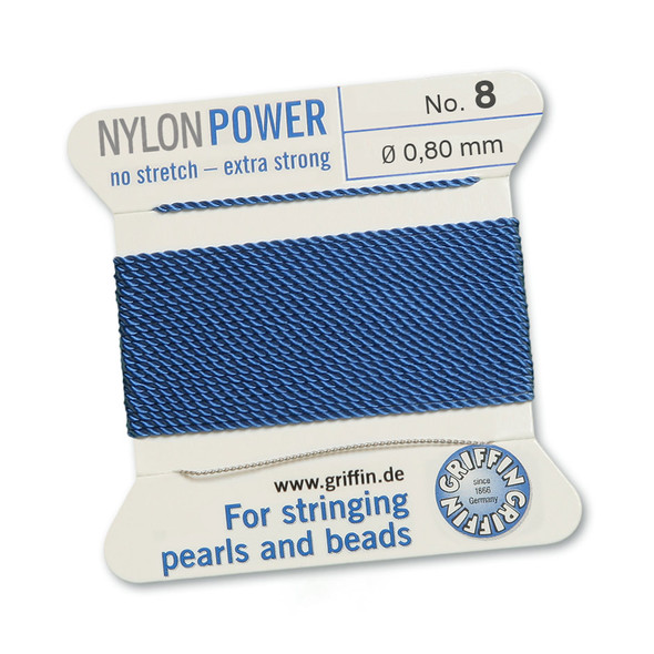 Griffin NylonPower Cord 2m 1 Needle - Size 8 Blue
