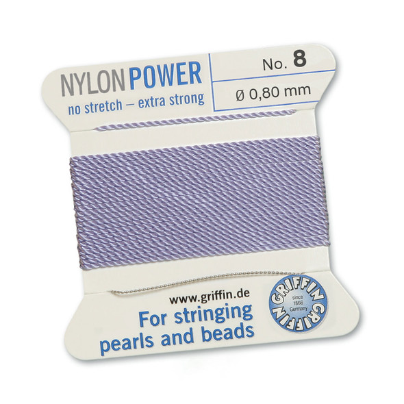 Griffin NylonPower Cord 2m 1 Needle - Size 8 Lilac