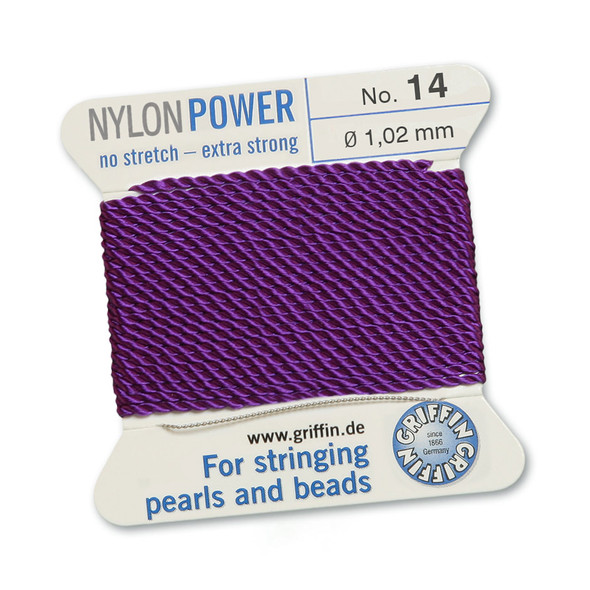 Griffin NylonPower Cord 2m 1 Needle - Size 14 Amethyst