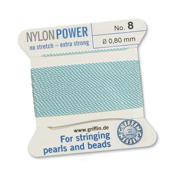 Griffin NylonPower Cord 2m 1 Needle - Size 8 Turquoise