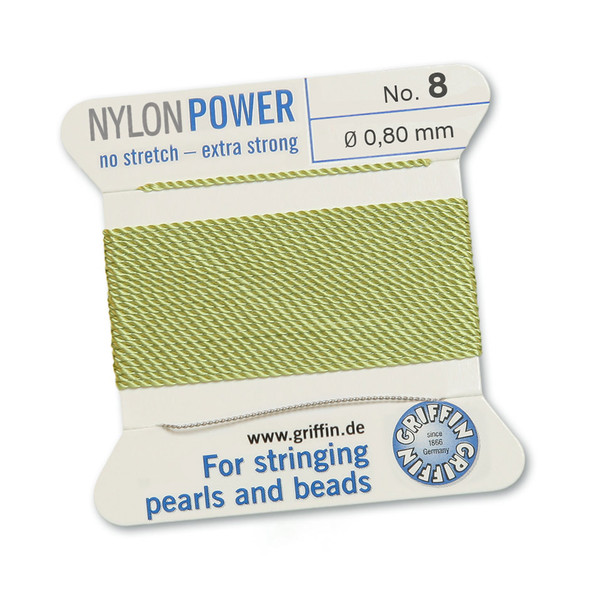 Griffin NylonPower Cord 2m 1 Needle - Size 8 Jade Green
