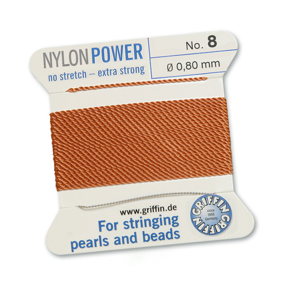 Griffin NylonPower Cord 2m 1 Needle - Size 8 Cornelian