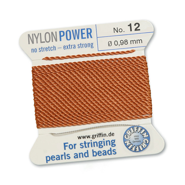Griffin NylonPower Cord 2m 1 Needle - Size 12 Cornelian