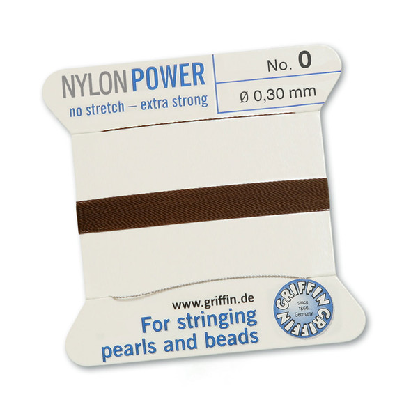 Griffin NylonPower Cord 2m 1 Needle - Size 0 Brown