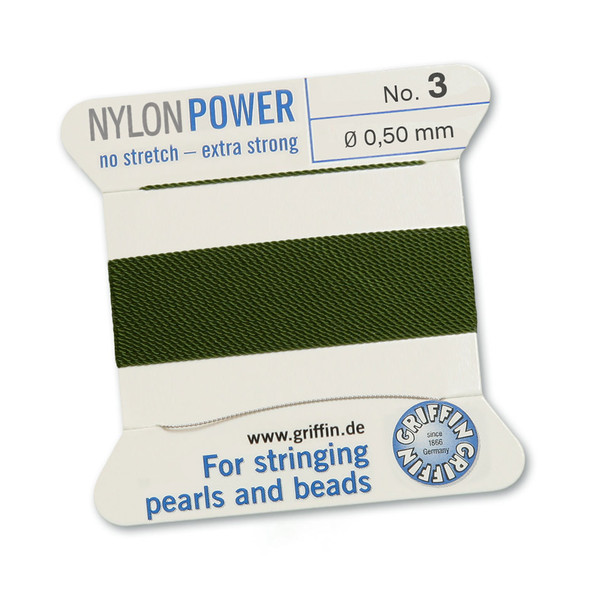 Griffin NylonPower Cord 2m 1 Needle - Size 3 Olive