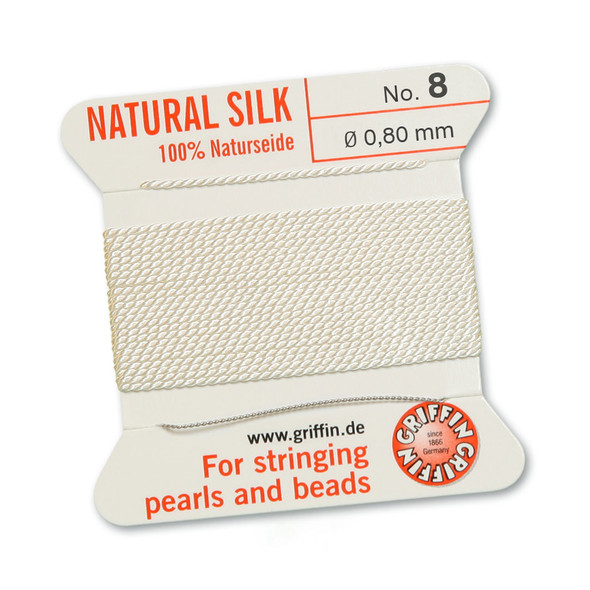 Griffin 100 % Natural Silk 2m 1 needle  - Size 8 white