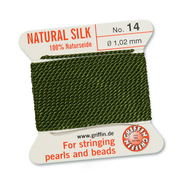 Griffin 100 % Natural Silk 2m 1 needle  - Size 14 olive