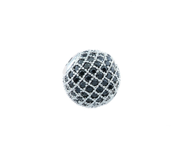 12mm Microset Black CZ Round Beads (Rhodium Plated)