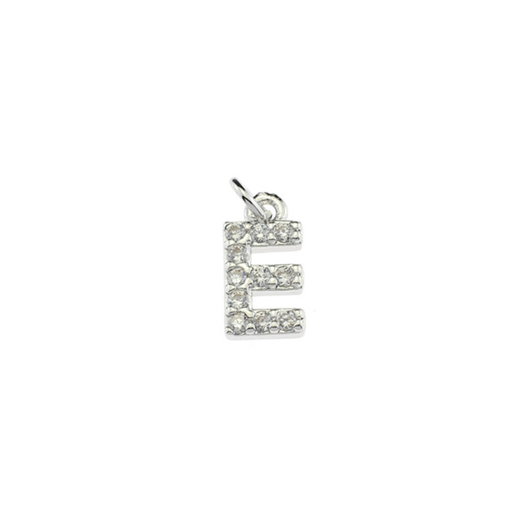 13mm Microset White CZ Letter E (Rhodium Plated) - 2/Pack