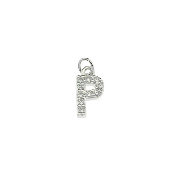 13mm Microset White CZ Letter P (Rhodium Plated) - 2/Pack