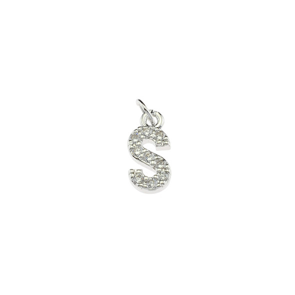 13mm Microset White CZ Letter S (Rhodium Plated) - 2/Pack