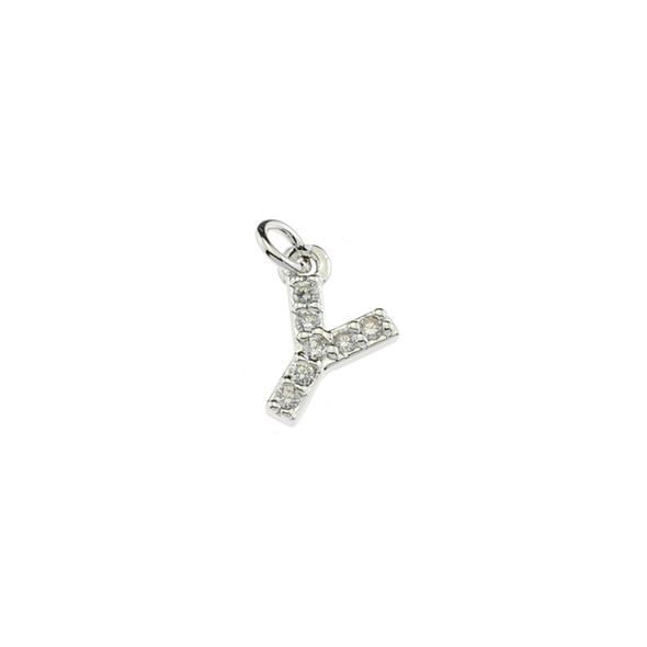 13mm Microset White CZ Letter Y (Rhodium Plated) - 2/Pack
