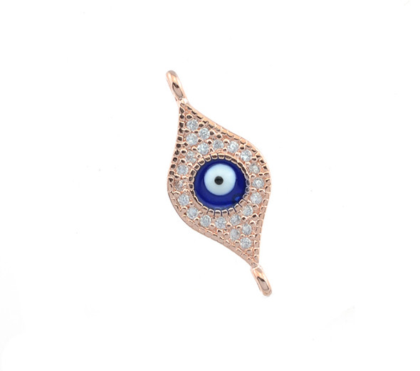 10x23mm Microset White CZ Evil Eye Connector (Rose Gold Plated)