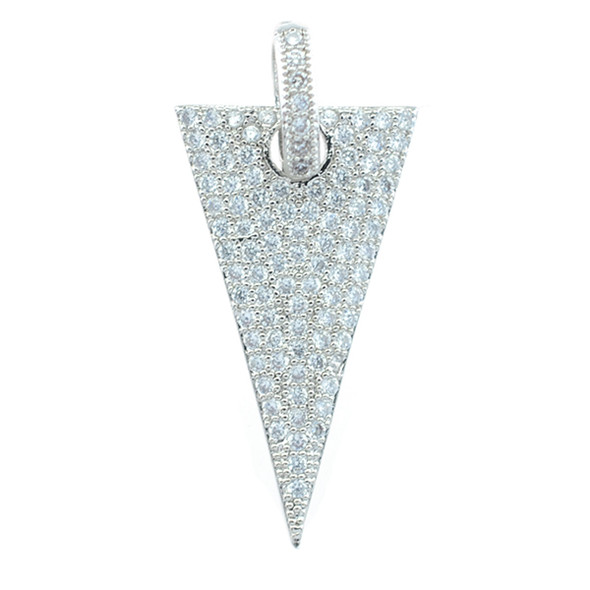 14x30mm Microset White CZ Triangle Charm (Rhodium Plated)