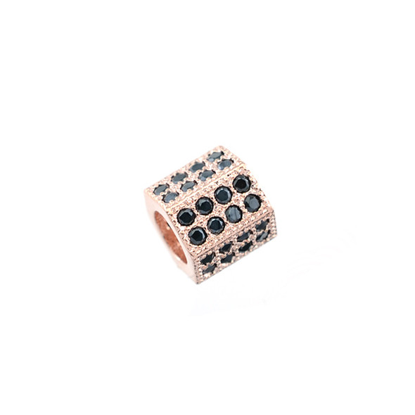13X13mm Microset Black CZ Hex Tube Spacer (Rose Gold Plated)