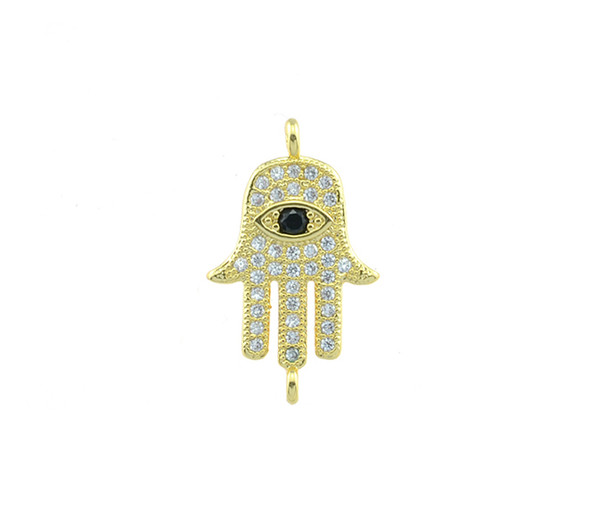 11x18mm Microset White CZ Hamsa Hand Connector (Gold Plated)