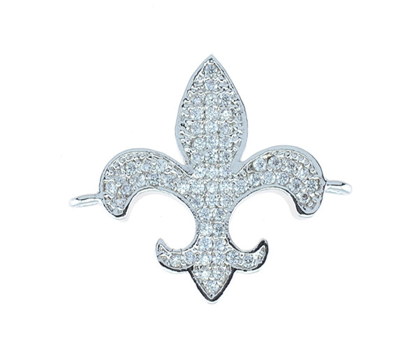 24x26mm Microset White CZ Fleur de Lys Connector (Rhodium Plated)