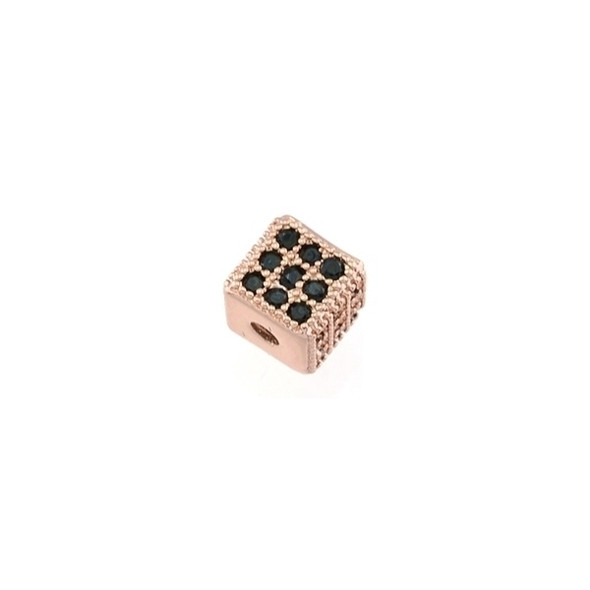 5mm Microset Black CZ Cube Bead (Rose Gold Plated)