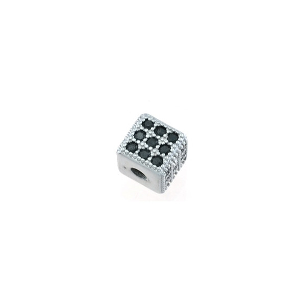 5mm Microset Black CZ Cube Bead (Rhodium Plated)