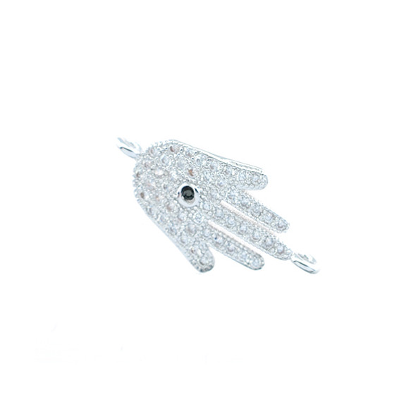 10x20mm Microset White CZ Small Hamsa Hand Connector (Rhodium Plated)