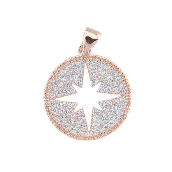18mm Microset White CZ Compass Charm (Rose Gold Plated)