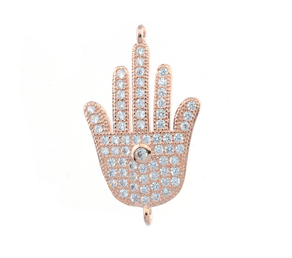 16x28mm Microset White CZ Hamsa Hand Connector (Rose Gold Plated)