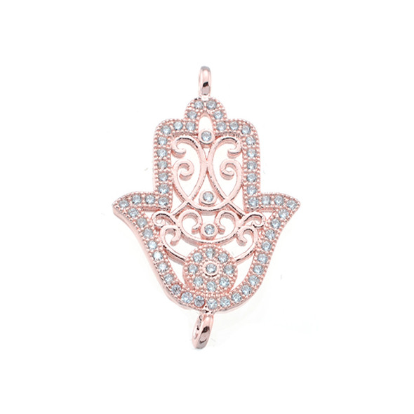 17x20mm Microset White CZ Hamsa Hand Connector (Rose Gold Plated)