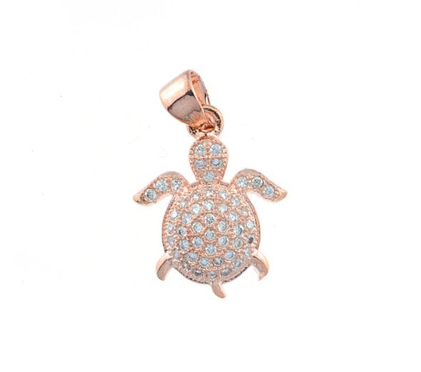 15x18mm Microset White CZ Turtle Charm (Rose Gold Plated)