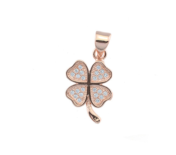 11x18mm Microset White CZ Clover Charm (Rose Gold Plated)