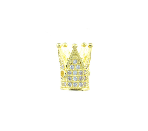 8x13mm Microset White CZ Crown Bead (Gold Plated)