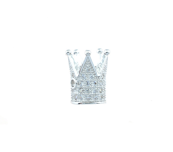 8x13mm Microset White CZ Crown Bead (Rhodium Plated)