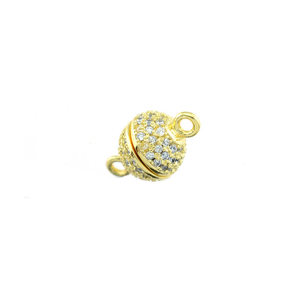 8mm Microset White CZ Round Ball Magnetic Clasp (Gold Plated)