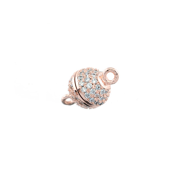 8mm Microset White CZ Round Ball Magnetic Clasp (Rose Gold Plated)
