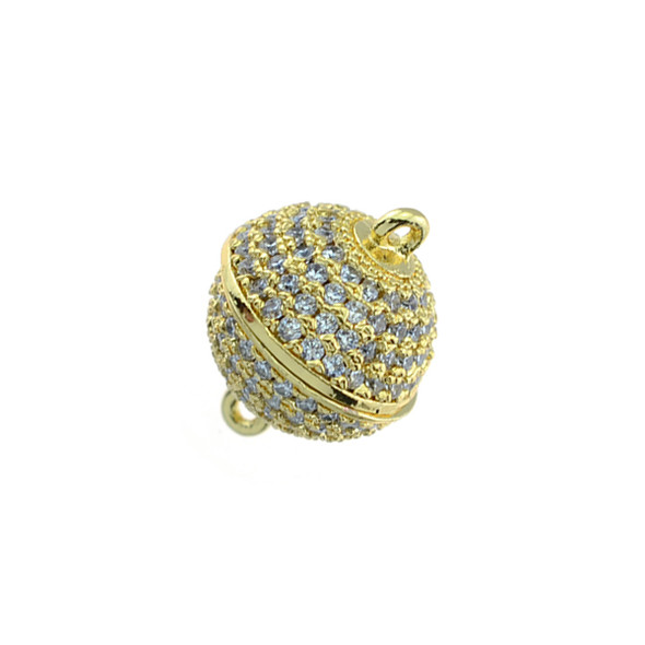 12mm Microset White CZ Round Ball Magnetic Clasp (Gold Plated)