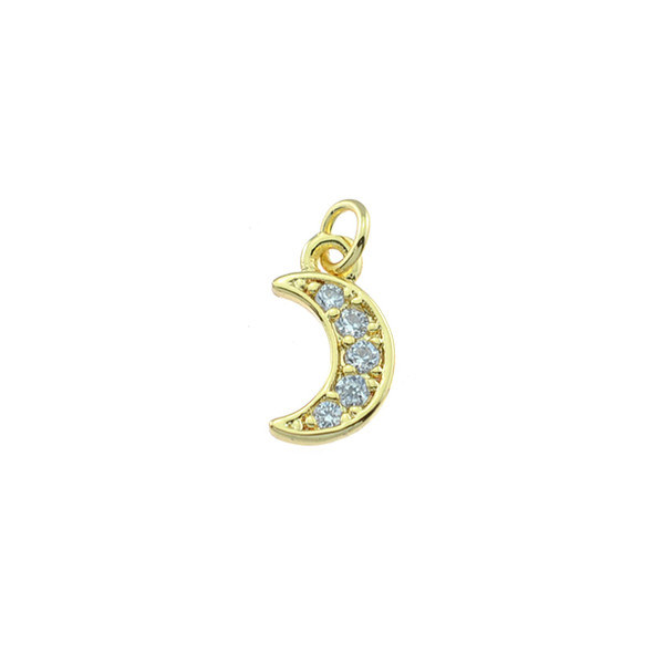 6x13mm Microset White CZ Moon Charm (Gold Plated)