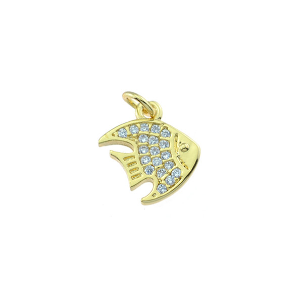 10x13mm Microset White CZ Tropical Fish Charm (Gold Plated)