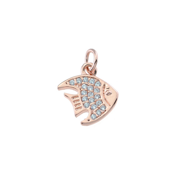 10x13mm Microset White CZ Tropical Fish Charm (Rose Gold Plated)