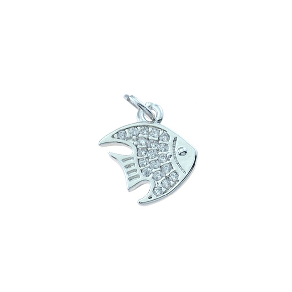 10x13mm Microset White CZ Tropical Fish Charm (Rhodium Plated)