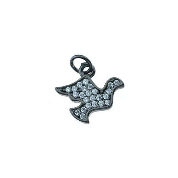 13x13mm Microset White CZ Dove Charm (Black Rhodium Plated)