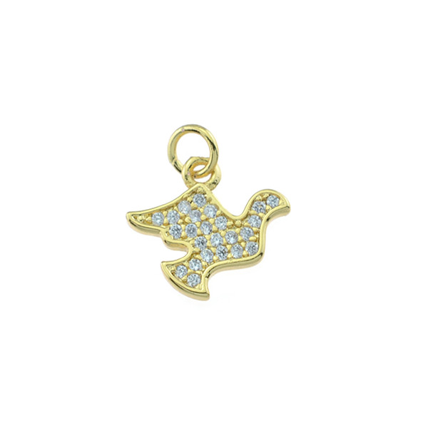 13x13mm Microset White CZ Dove Charm (Gold Plated)