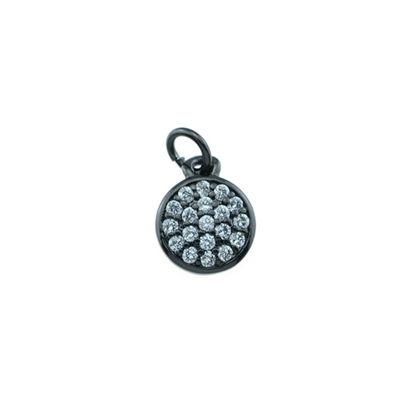 8mm Microset White CZ Round Flat Charm (Black Rhodium Plated)