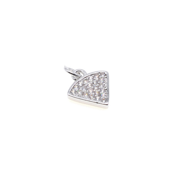 10mm x 13mm Microset White CZ Chinese Fan Charm (Rhodium Plated)