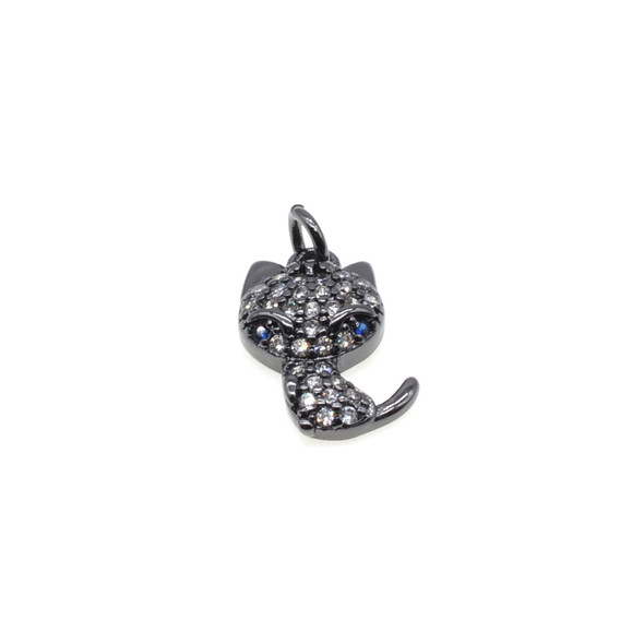 8mm x 15mm Microset White CZ Cat Charm (Black Rhodium Plated)