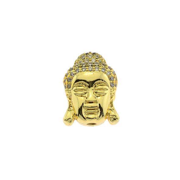11x15mm Microset White CZ Double Sided Buddha Head Bead (Gold Plated) - 1/Pack